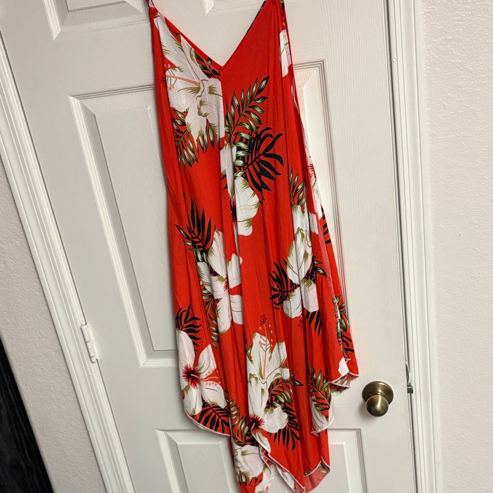 Hawaiian 🌺 Red Floral Maxi Dress, one size fits all. Adjustable straps! - Picture 3 of 10
